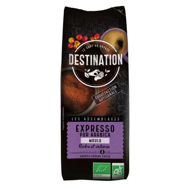 CAFÉ ESPRESSO MOLIDO PURO ARÁBICA ORGÁNICO  250 gr DESTINATION