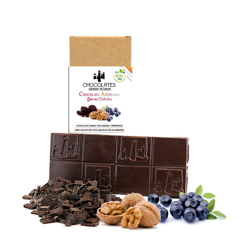 TABLETA DE CHOCOLATE NEGRO CON NUECES Y ARÁNDANOS 125 GRS